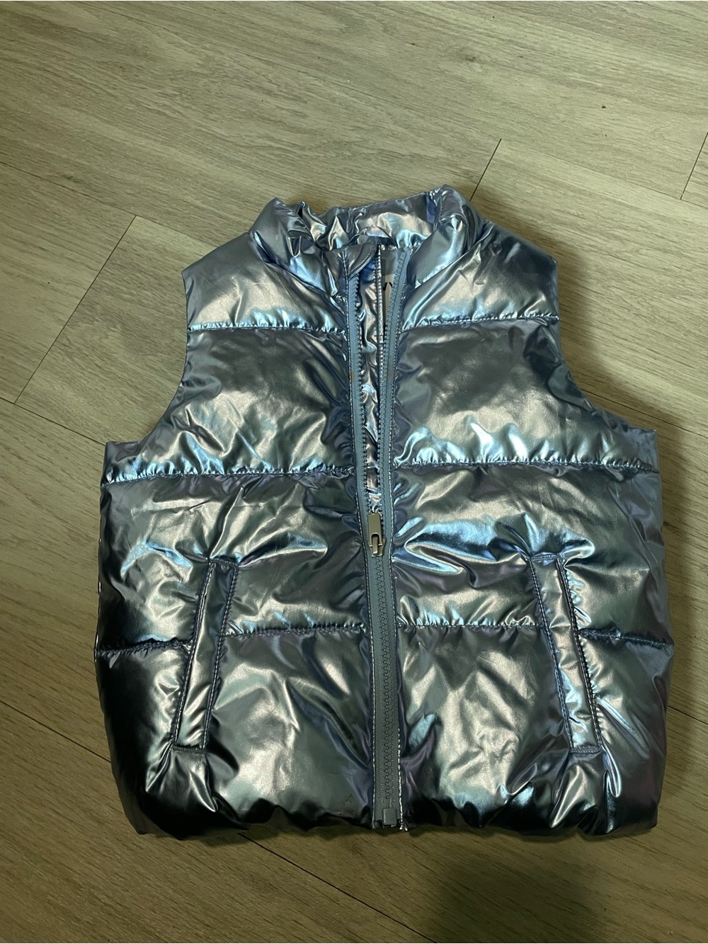 Old Navy Kids Iridescent Metallic Silver Puffer Vest